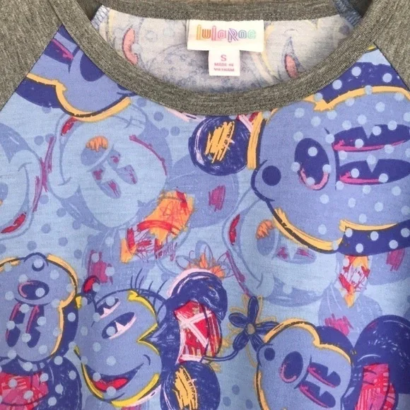 LuLaRoe Disney Mickey Minnie Print Randy Raglan Top Small - Picture 4 of 9
